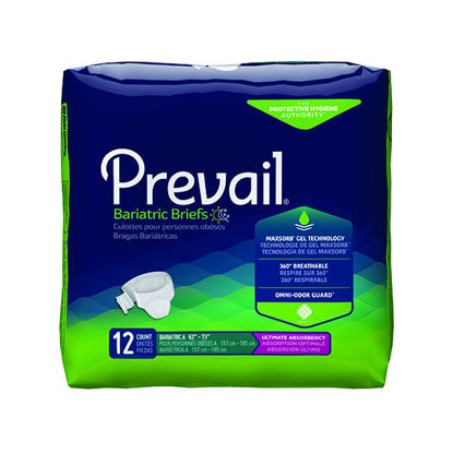 Picture of Prevail bariatric briefs with tabs 12 ct.  waist size: 62 in. - 73 in.
