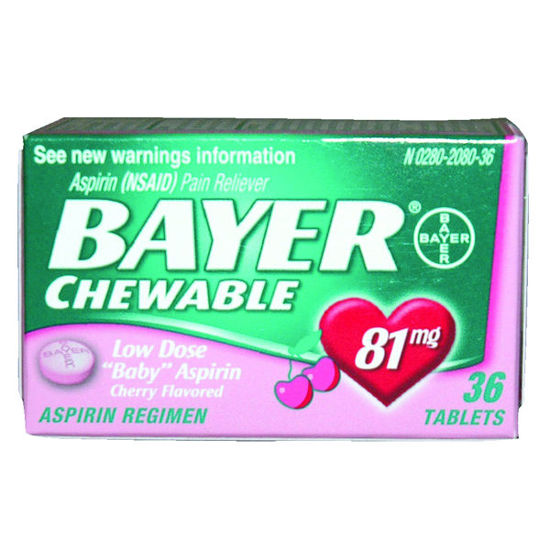 Picture of Bayer chewable aspirin tablets 81mg cherry 36 ct.